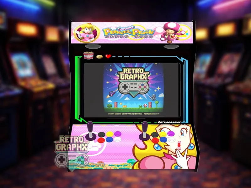 Kit graphique Princess Peach | Design Bartop complet | Fichiers digitaux PDF  PSD - vue de droite du bartop
