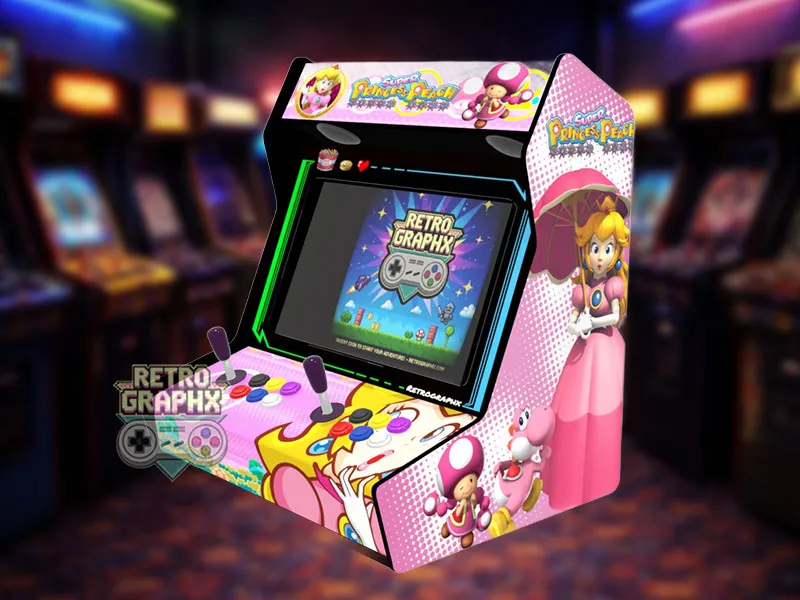 Kit graphique Princess Peach | Design Bartop complet | Fichiers digitaux PDF  PSD - vue 3/4 du bartop