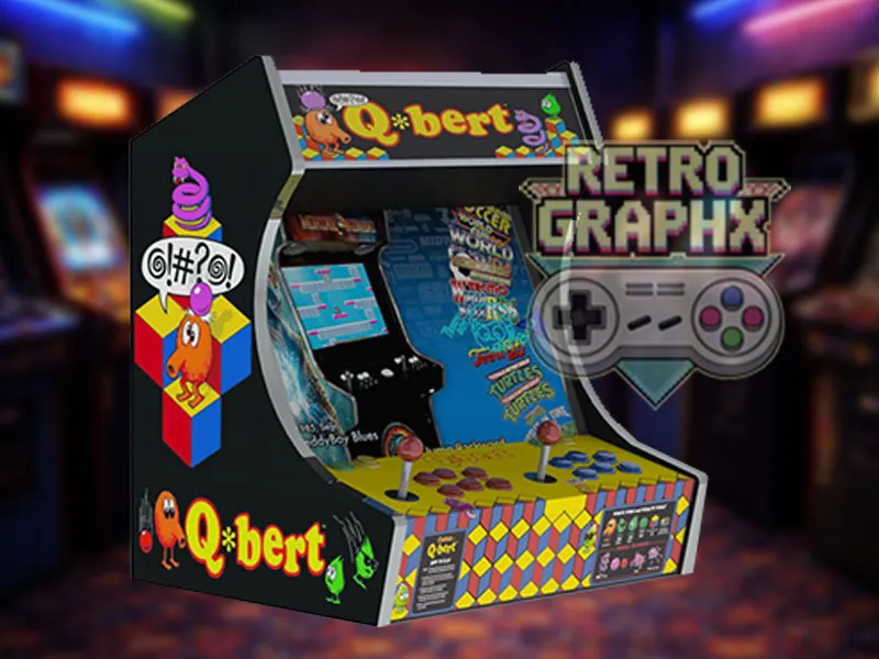 Kit graphique Qbert | Design Bartop complet | Fichiers digitaux PDF  PSD - vue de face du bartop