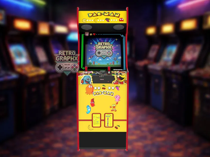 Design arcade Pacman Yellow Edition | Design arcade complet | Fichiers digitaux PDF  PSD - vue de face