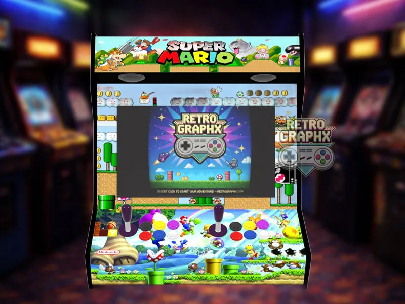 Kit graphique Mario v1 | Design Bartop complet | Fichiers digitaux PDF  PSD - vue de face du bartop