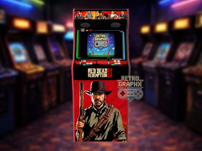 Design arcade Red Dead Redemption | Design Micro center complet | Fichiers digitaux PDF  PSD - vue de droite avec marquee illuminé