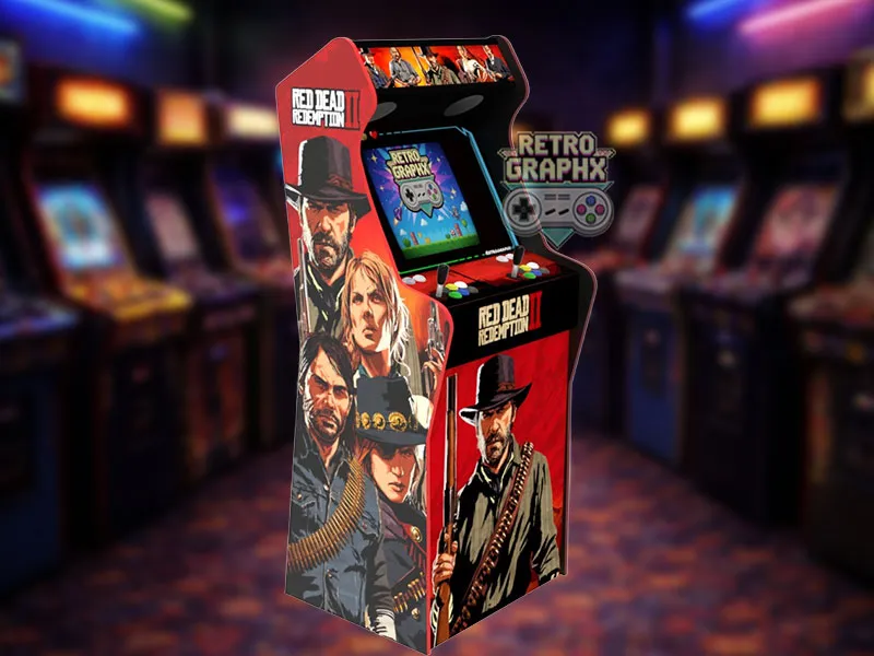 Design arcade Red Dead Redemption | Design Micro center complet | Fichiers digitaux PDF  PSD - vue de gauche avec marquee illuminé