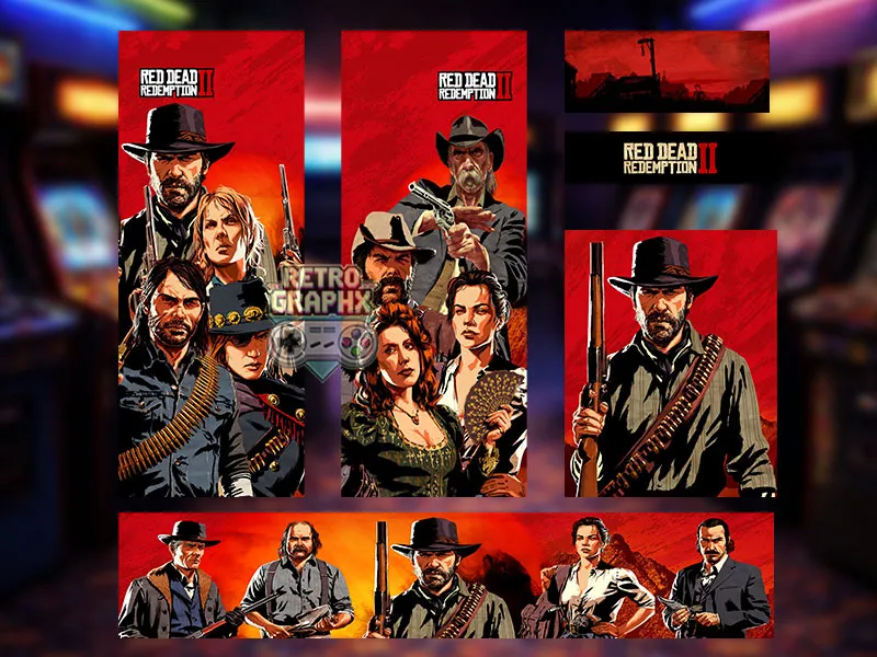 Design arcade Red Dead Redemption | Design Micro center complet | Fichiers digitaux PDF  PSD - vue arrière avec marquee illuminé