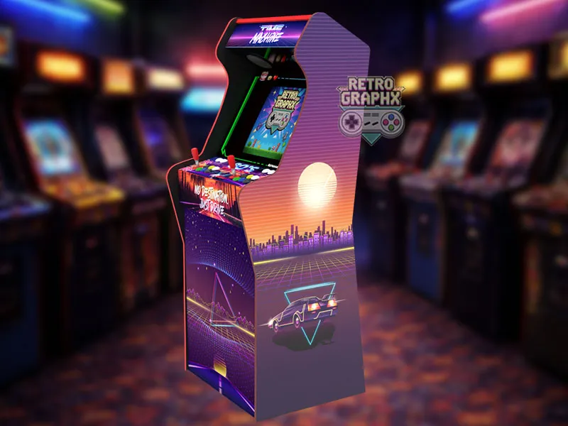 Design arcade RetroWave 80's | Design Micro center complet | Fichiers digitaux PDF  PSD - vue de droite