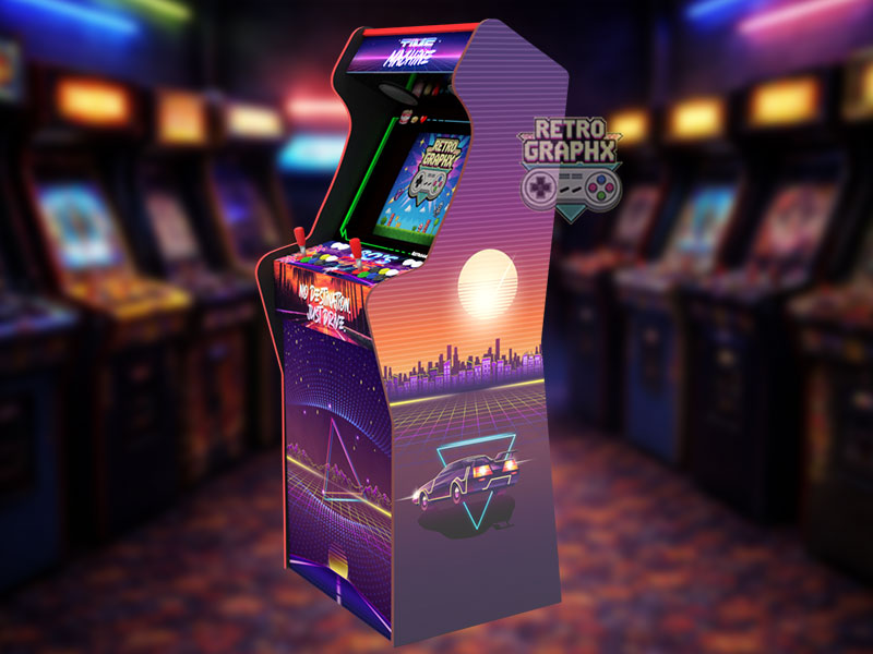 Design arcade RetroWave 80's | Design Micro center complet | Fichiers digitaux PDF  PSD - vue de droite