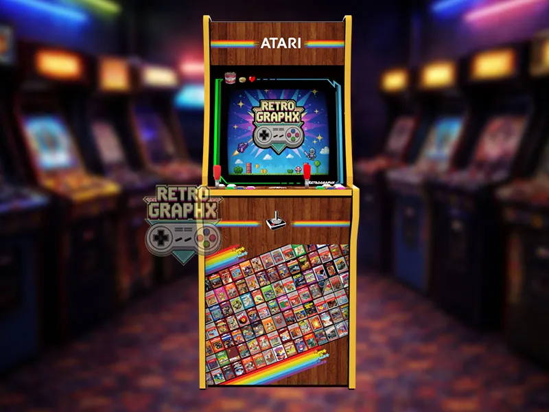 Kit graphique Atari | Design arcade1up complet | Fichiers digitaux PDF  PSD - vue de face du Arcade1Up