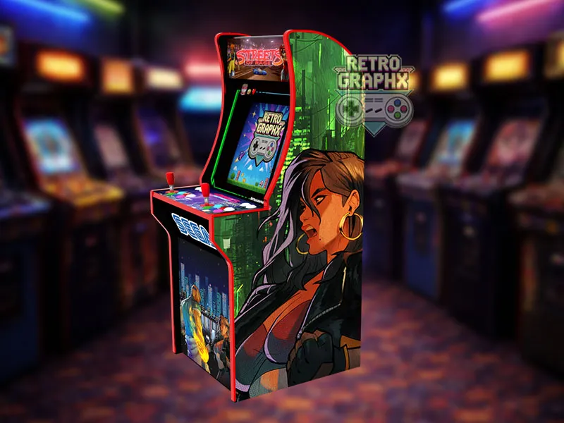 Kit graphique Street of rage | Design arcade1up complet | Fichiers digitaux PDF  PSD - vue de droite du Arcade1Up