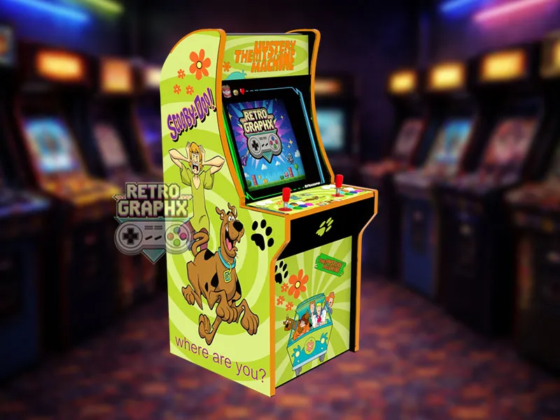 Kit graphique ScoobyDoo | Design arcade1up complet | Fichiers digitaux PDF  PSD - vue de gauche du Arcade1Up