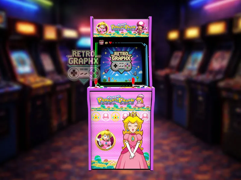 Kit graphique Princess Peach | Design arcade1up complet | Fichiers digitaux PDF  PSD - vue de face du Arcade1Up