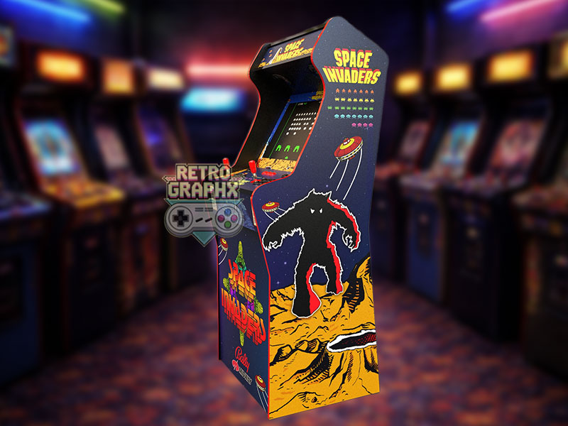 Kit graphique Space Invaders | Design Micro center complet | Fichiers digitaux PDF PSD - vue de droite du Arcade1Up