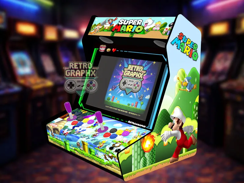 Kit graphique Mario v1 | Design Bartop complet | Fichiers digitaux PDF  PSD - vue de droite du bartop