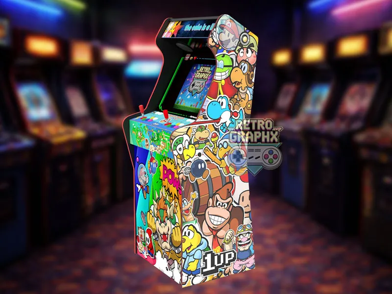 Design arcade Mario origami | Design arcade complet | Fichiers digitaux PDF  PSD - vue de droite avec marquee illuminé