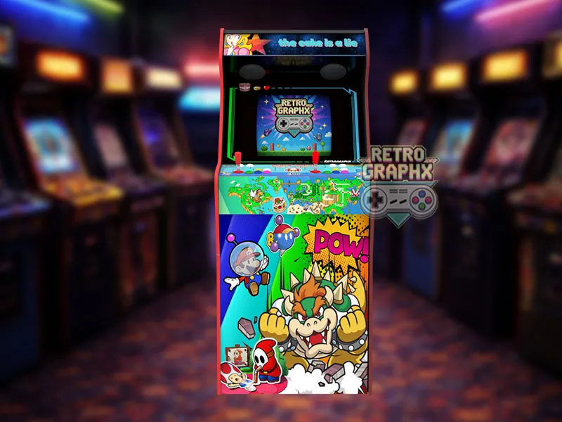 Design arcade Mario origami | Design arcade complet | Fichiers digitaux PDF  PSD - vue de face avec marquee illuminé