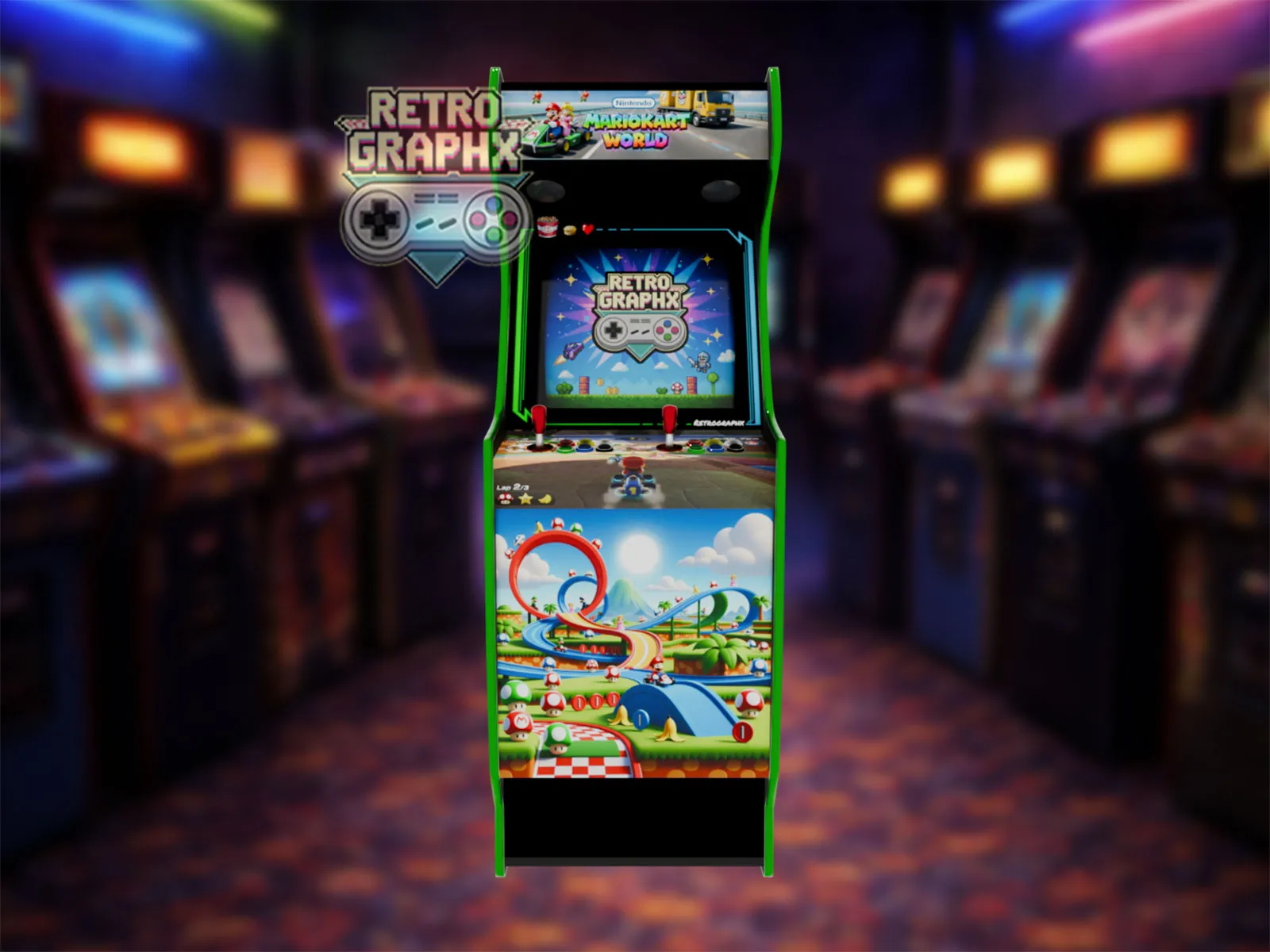 Design arcade Mario Kart | Euro Edition | Fichiers digitaux pour borne d'arcade - PDF  PSD - vue de face