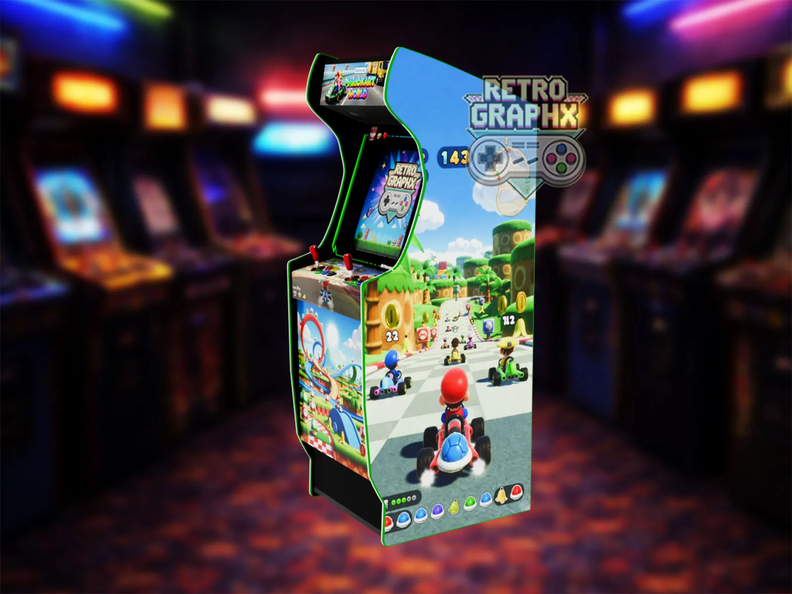 Design arcade Mario Kart | Euro Edition | Fichiers digitaux pour borne d'arcade - PDF  PSD - vue de face