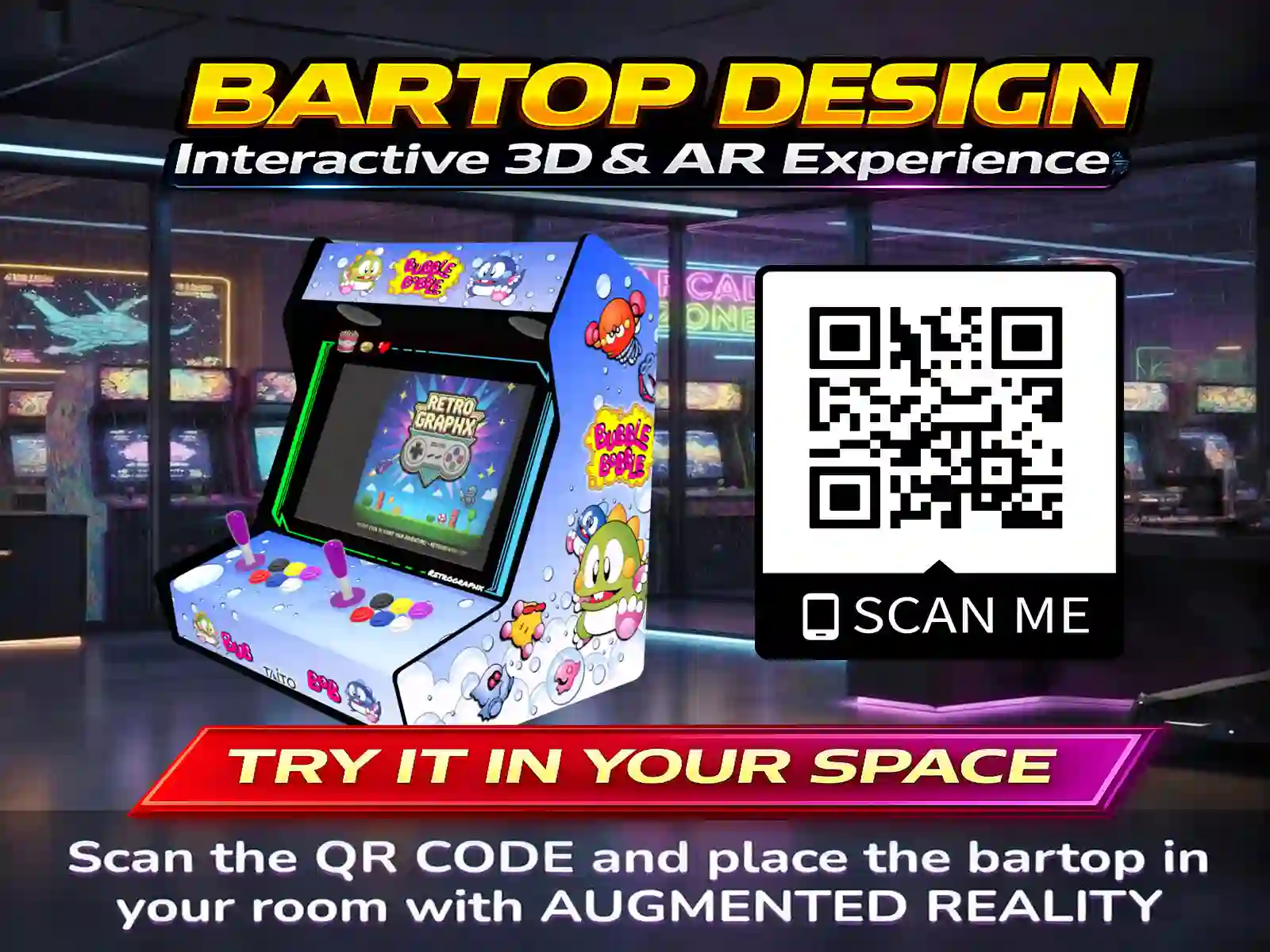 Kit graphique bubble bobble | Design bartop complet | Fichiers digitaux PDF  PSD - vue de droite du bartop