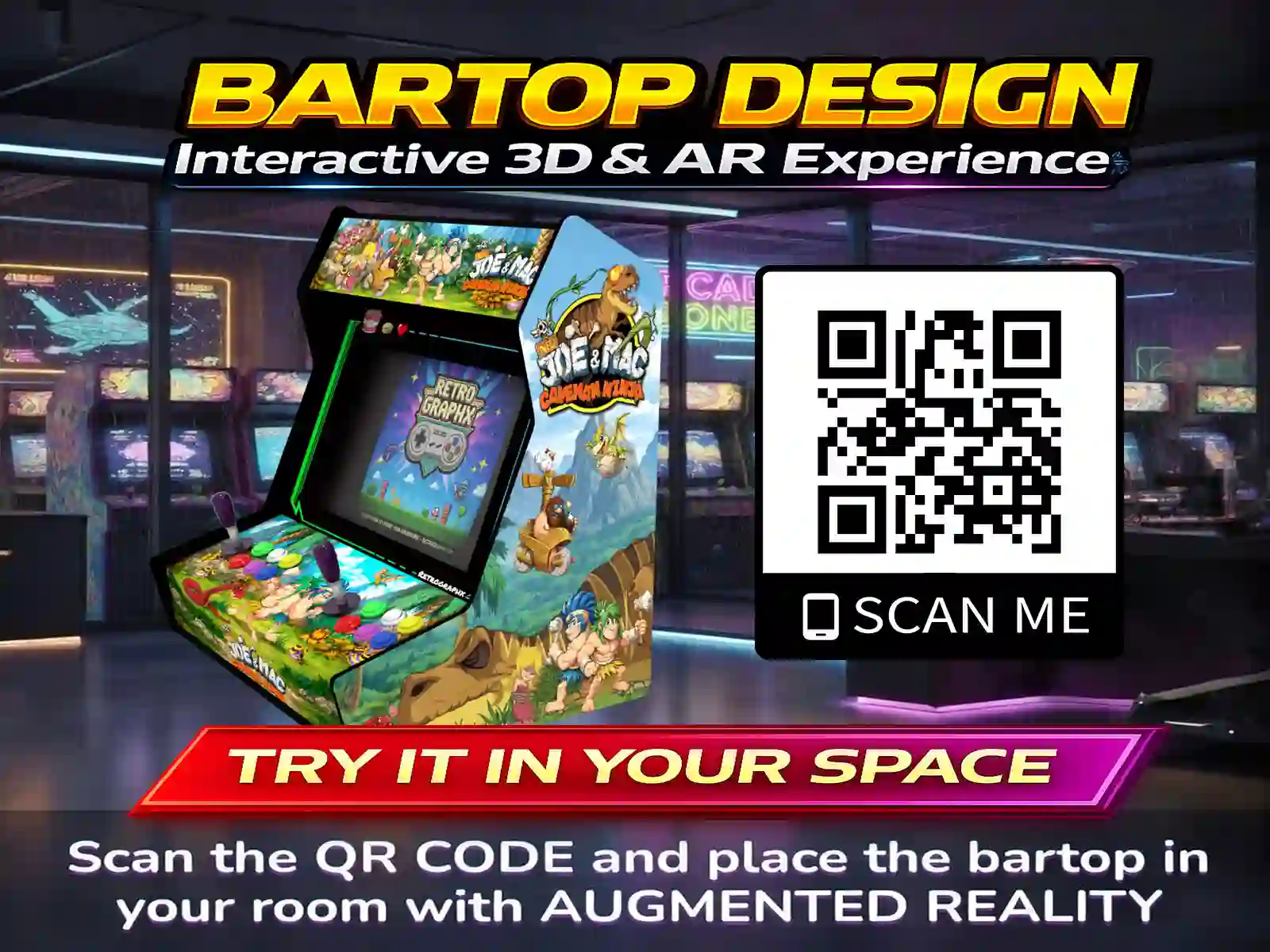 Kit graphique Caveman ninja arcade Design Bartop | Fichiers digitaux PDF PSD - vue d'ensemble du bartop