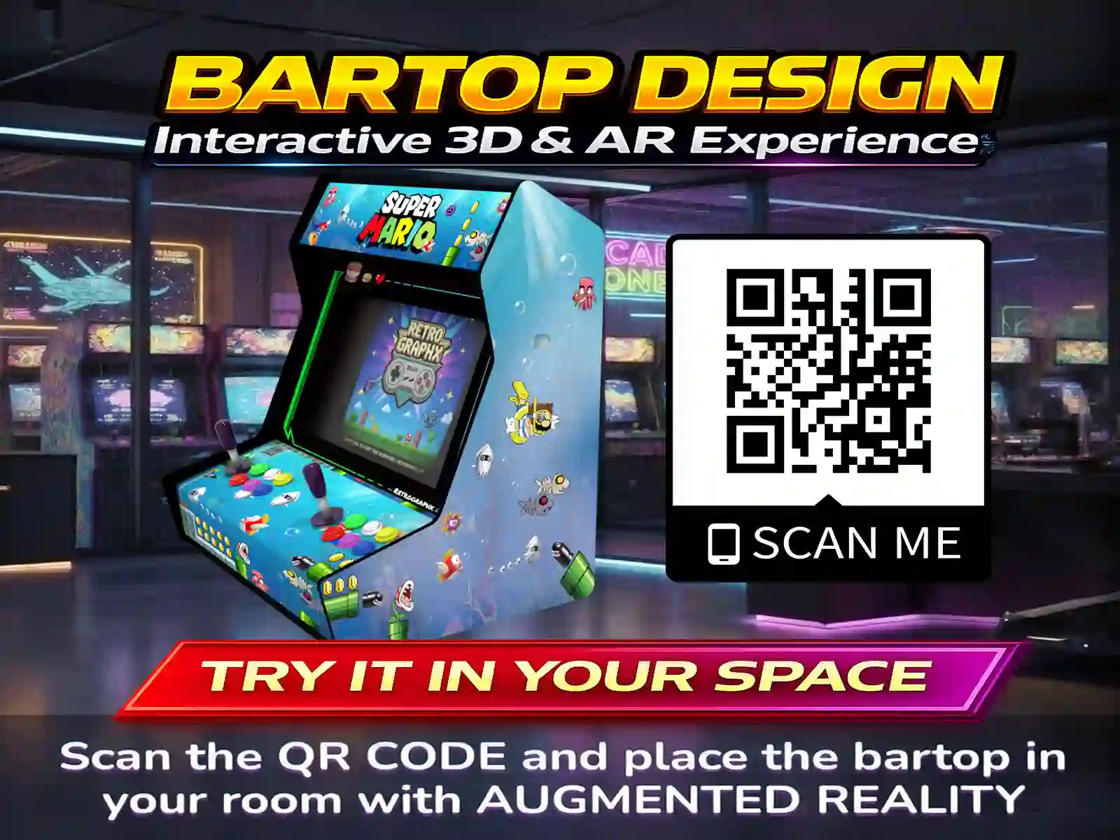 Kit graphique Mario m3 | Design Bartop complet | Fichiers digitaux PDF  PSD - vue du dessus du bartop