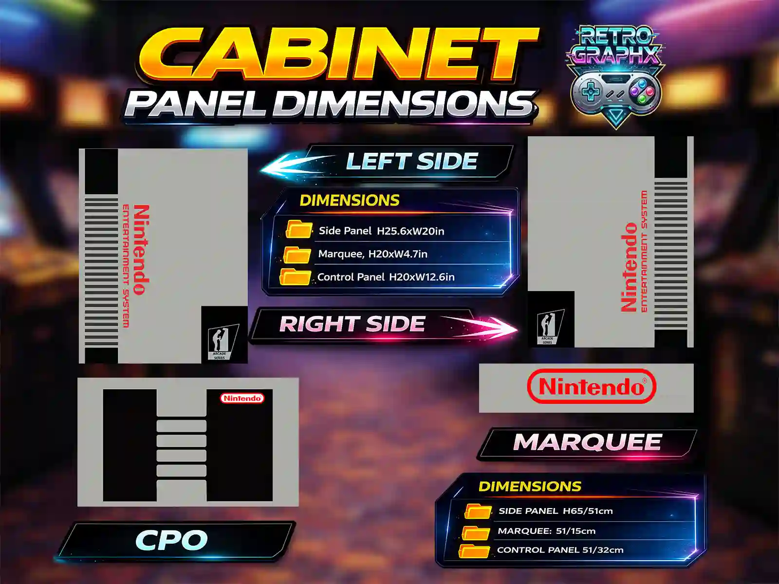 Kit graphique Mario m2 | Design Bartop complet | Fichiers digitaux PDF  PSD - vue d'ensemble du bartop