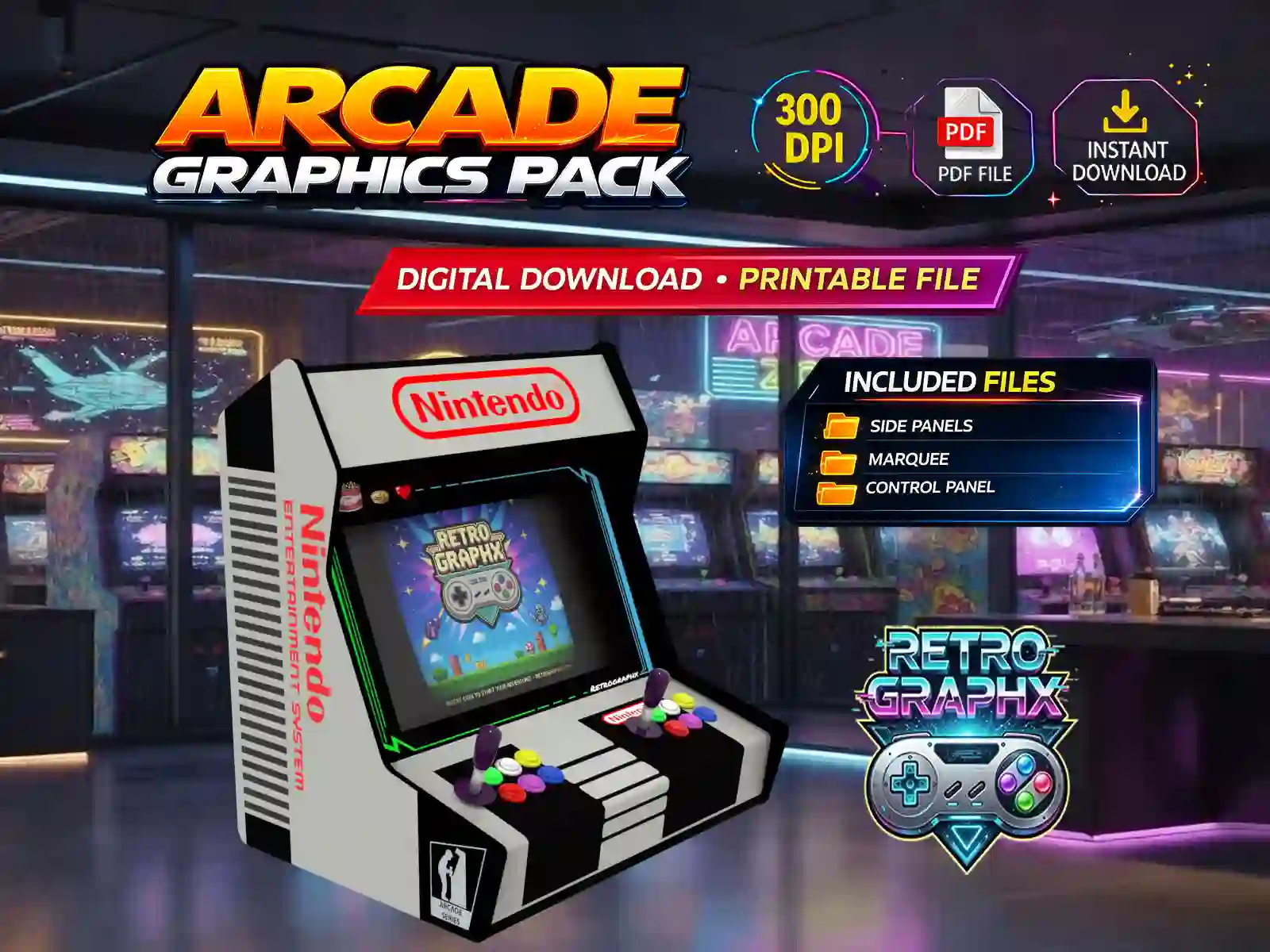 Kit graphique Mario m2 | Design Bartop complet | Fichiers digitaux PDF  PSD - vue du dessus du bartop