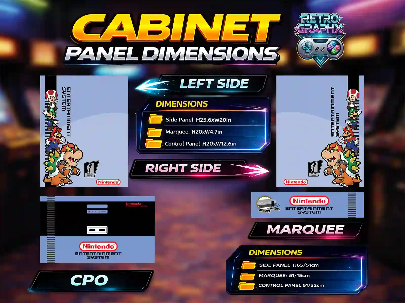 Kit graphique Mario m1 | Design Bartop complet | Fichiers digitaux PDF  PSD - vue d'ensemble du bartop