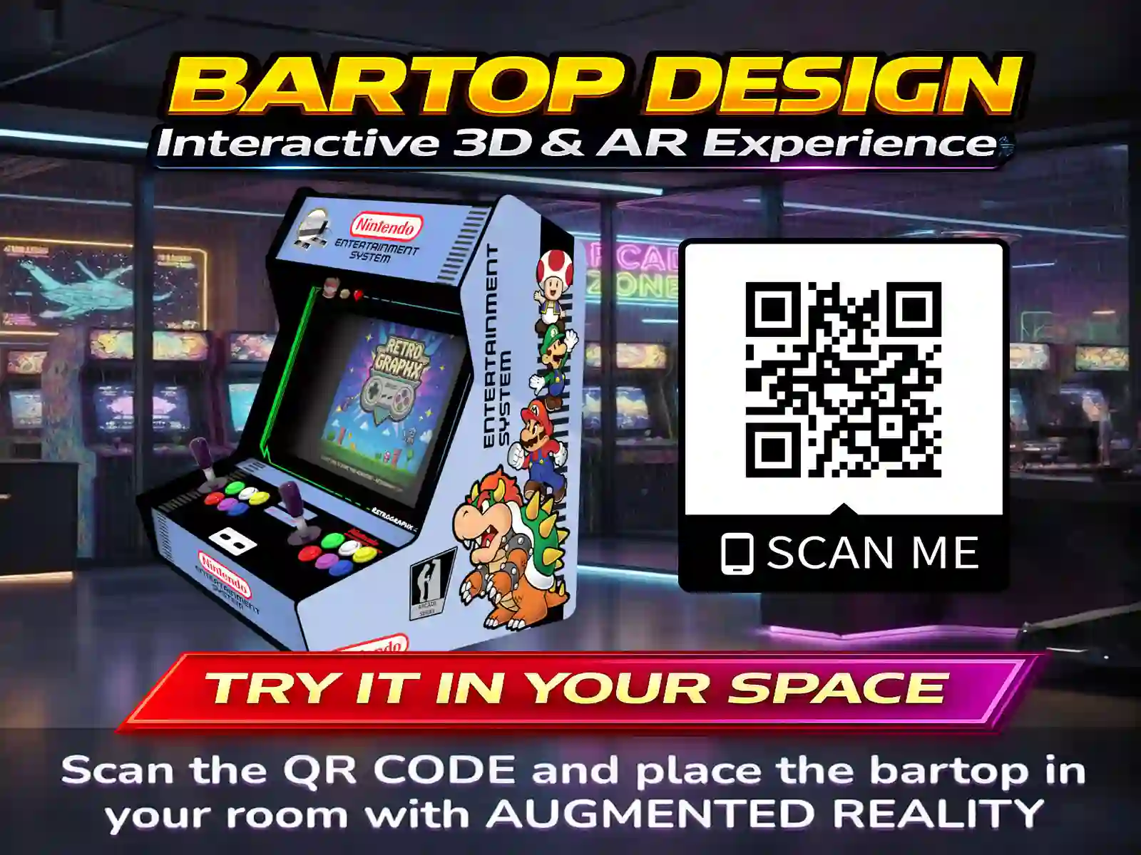 Kit graphique Mario m1 | Design Bartop complet | Fichiers digitaux PDF  PSD - vue du dessus du bartop