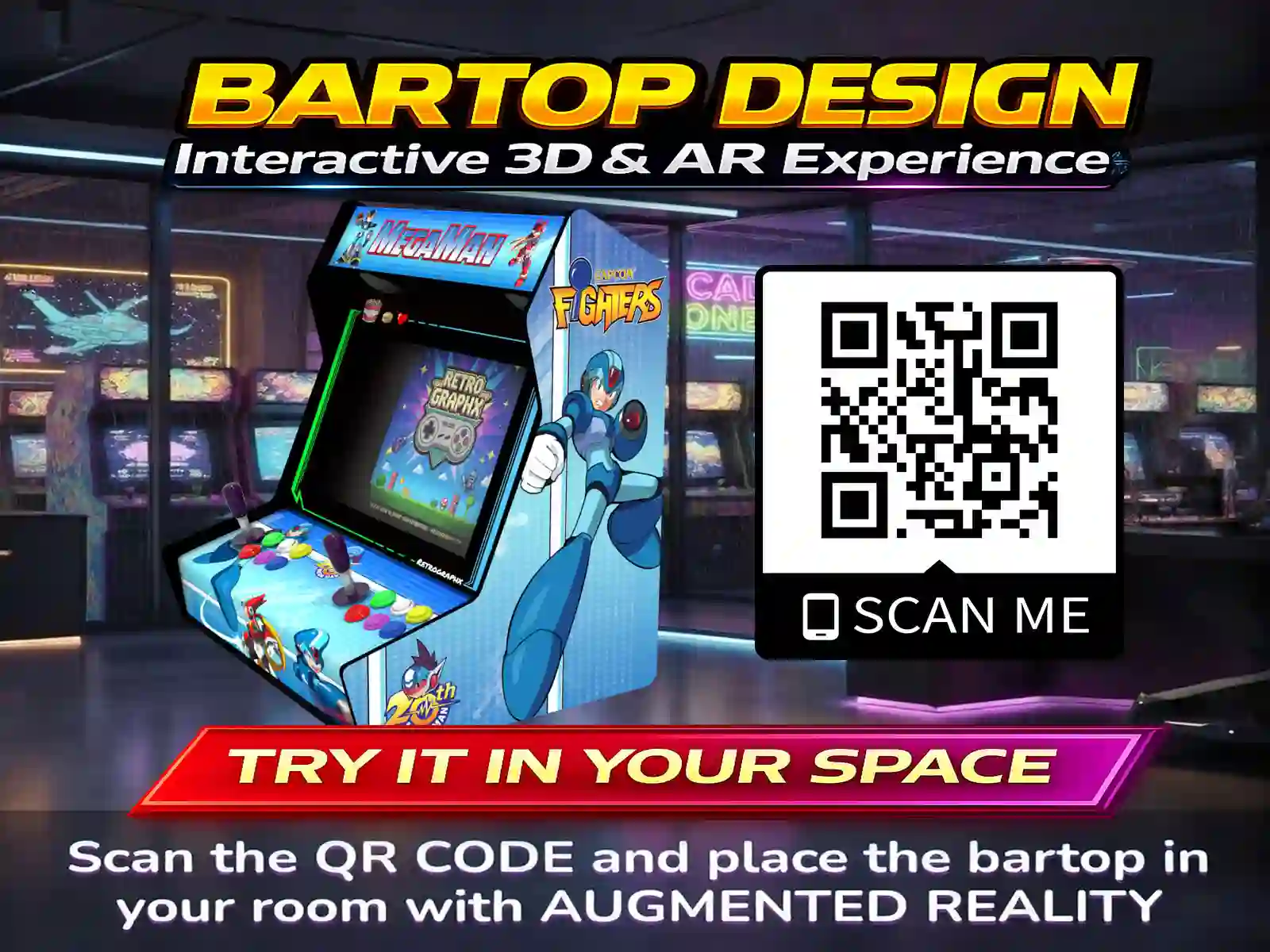 Kit graphique Megaman | Design bartop complet | Fichiers digitaux PDF  PSD - vue du dessus du bartop