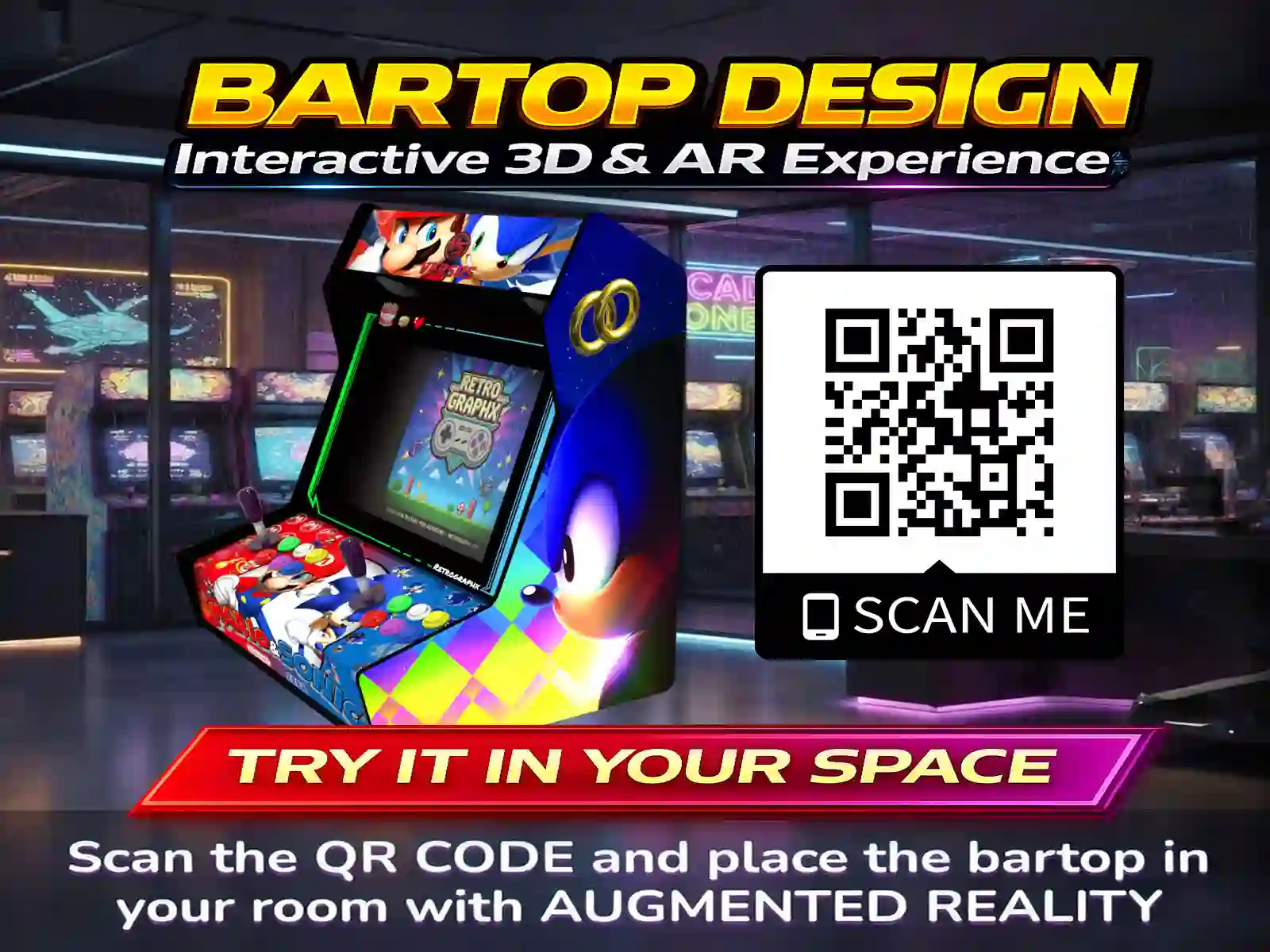 Kit graphique Sonic the hedgehog | Design bartop complet | Fichiers digitaux PDF  PSD - vue du dessus du bartop