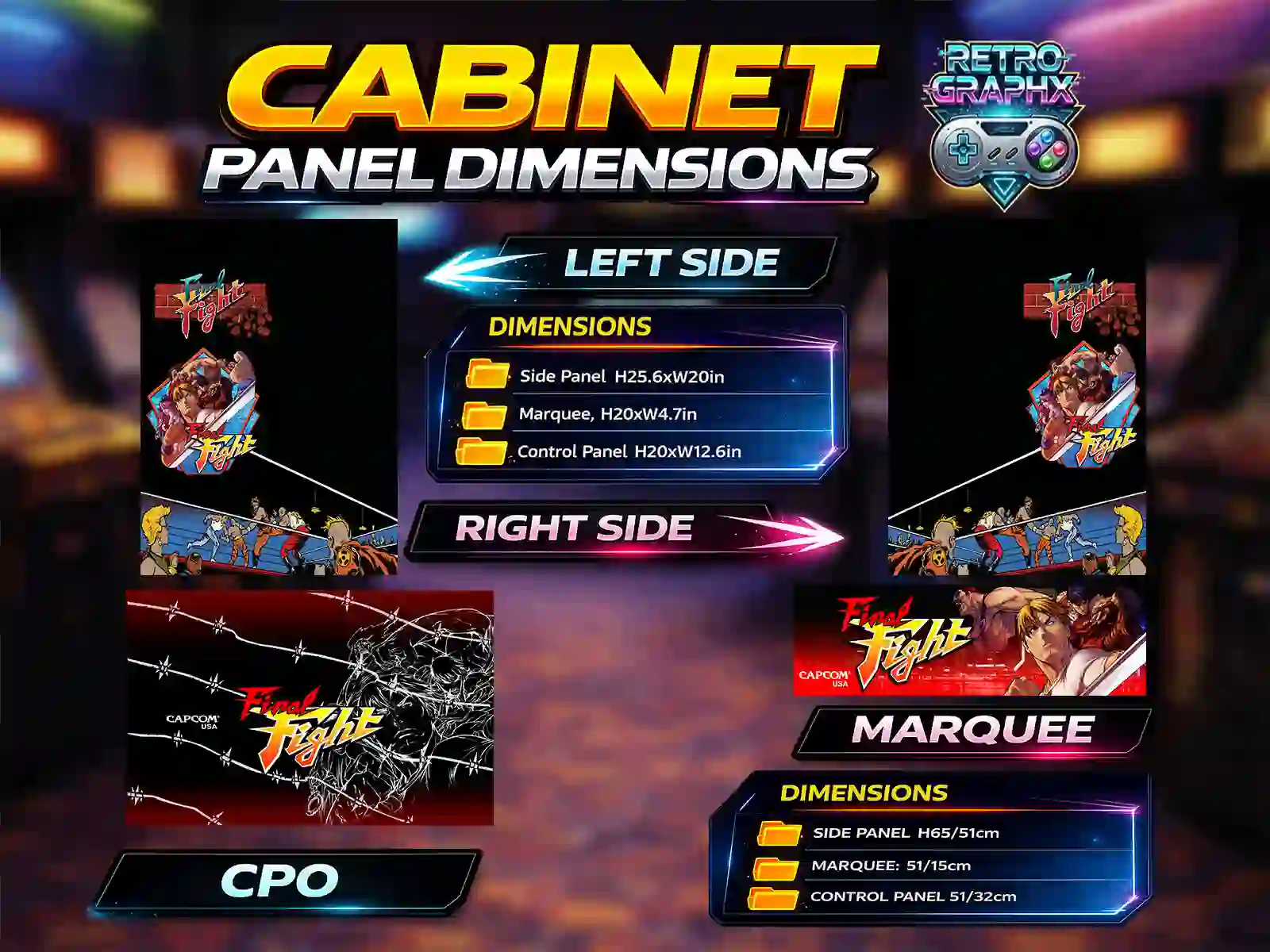 Kit graphique Final fight | Design bartop complet | Fichiers digitaux PDF  PSD - vue du dessus du bartop