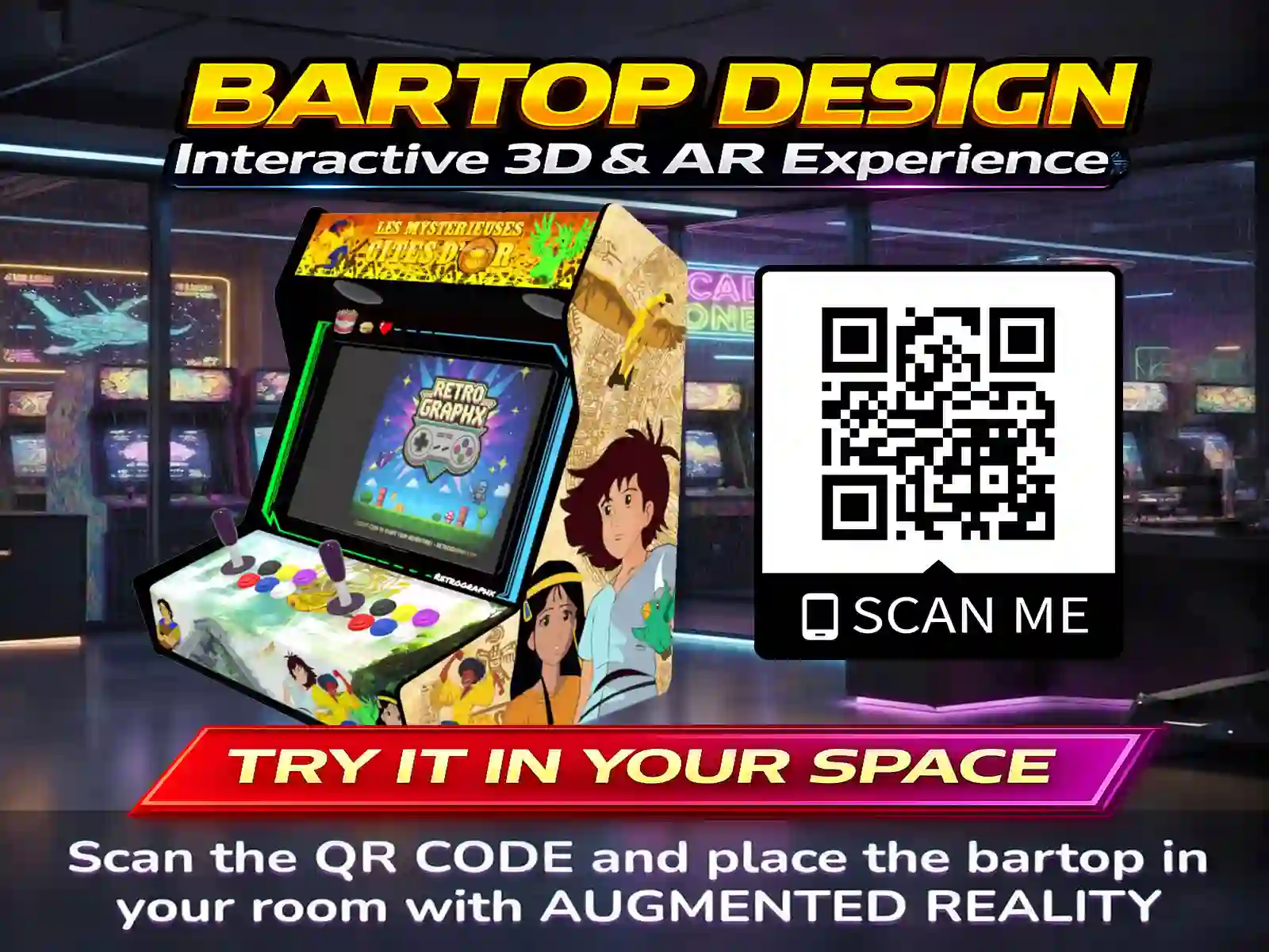 Kit graphique Les cités d'Or | Design bartop complet | Fichiers digitaux PDF  PSD - vue du dessus du bartop