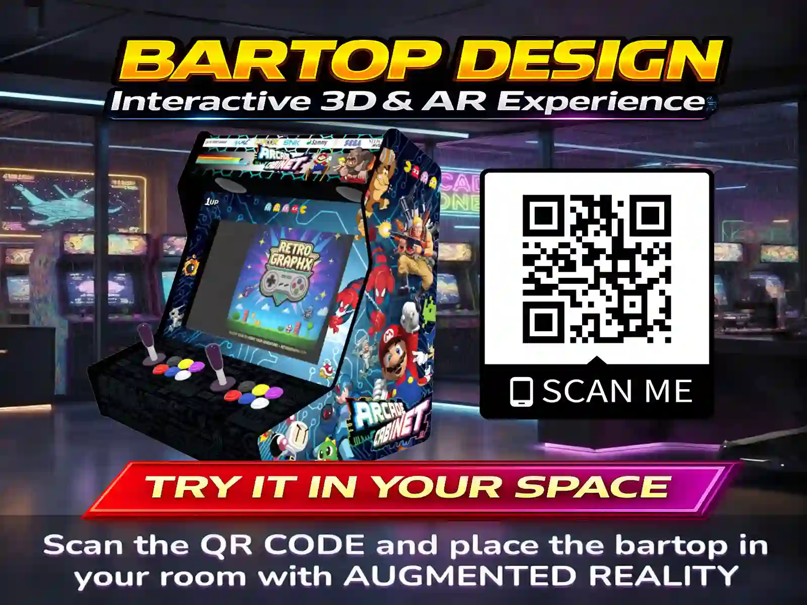 Kit graphique Multicade | Design Bartop complet | Fichiers digitaux PDF  PSD - vue du dessus du bartop avec control panel