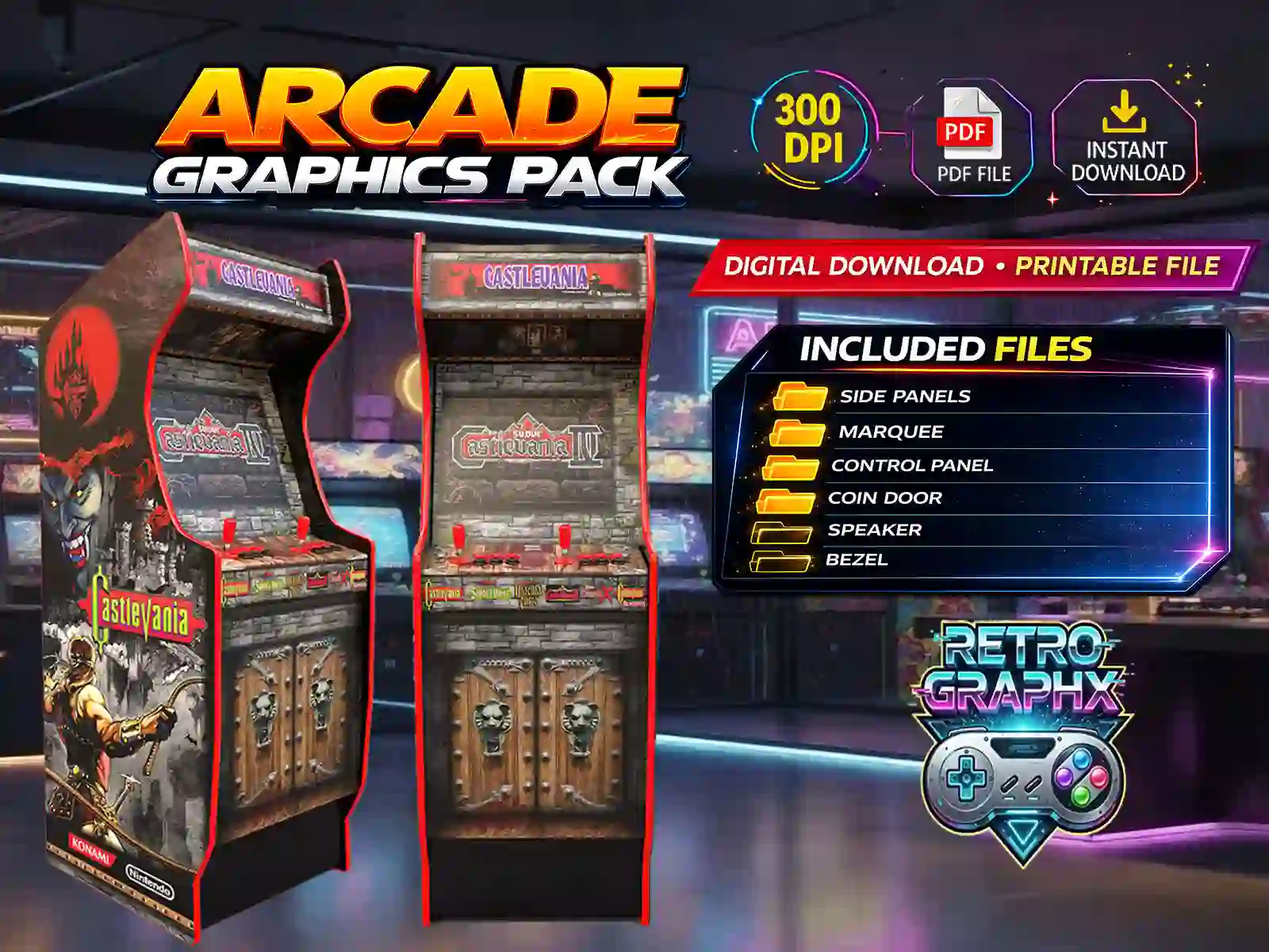 Design arcade Castlevania | Design arcade complet | Euro Edition | Fichiers digitaux PDF  PSD - vue de face